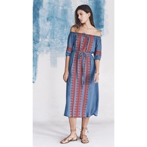 Madewell Blue Embroidered Indigo chambray Mercado Dress size XS - Picture 2 of 3